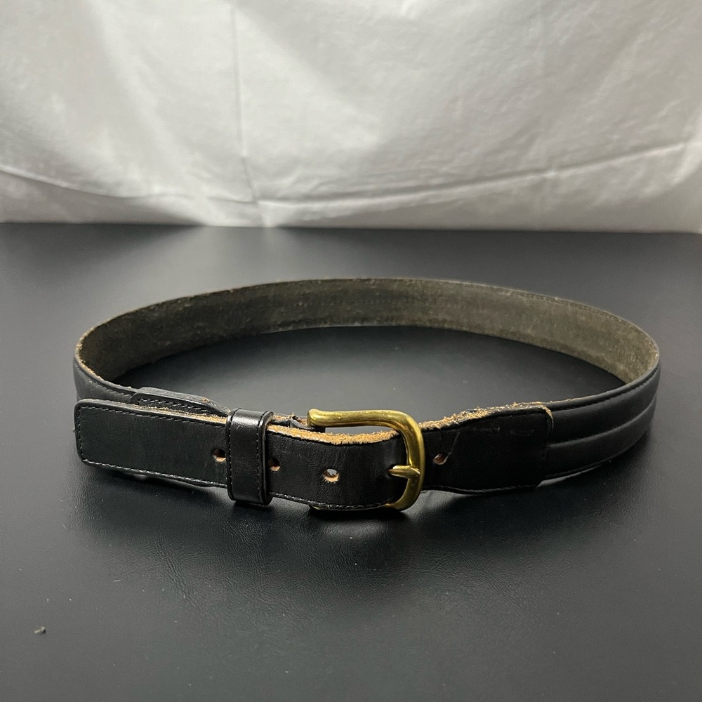 Vintage Coach Black Leather Belt W/ Brass Hardware